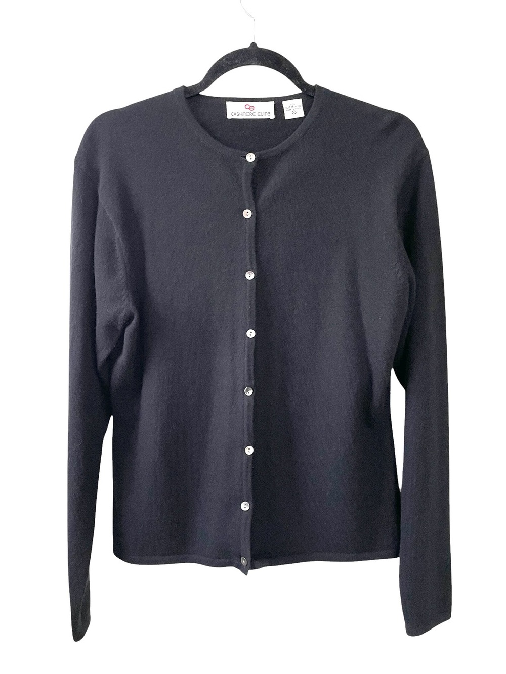 CASHMERE ELITE Cashmere Button-Front Crewneck Cardigan Sweater Black XL